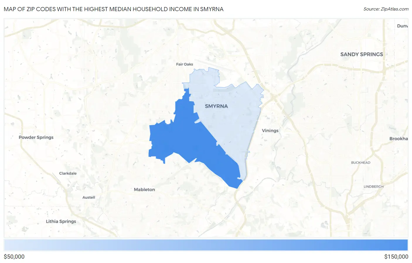 Zip Codes with the Highest Median Household Income in Smyrna Map