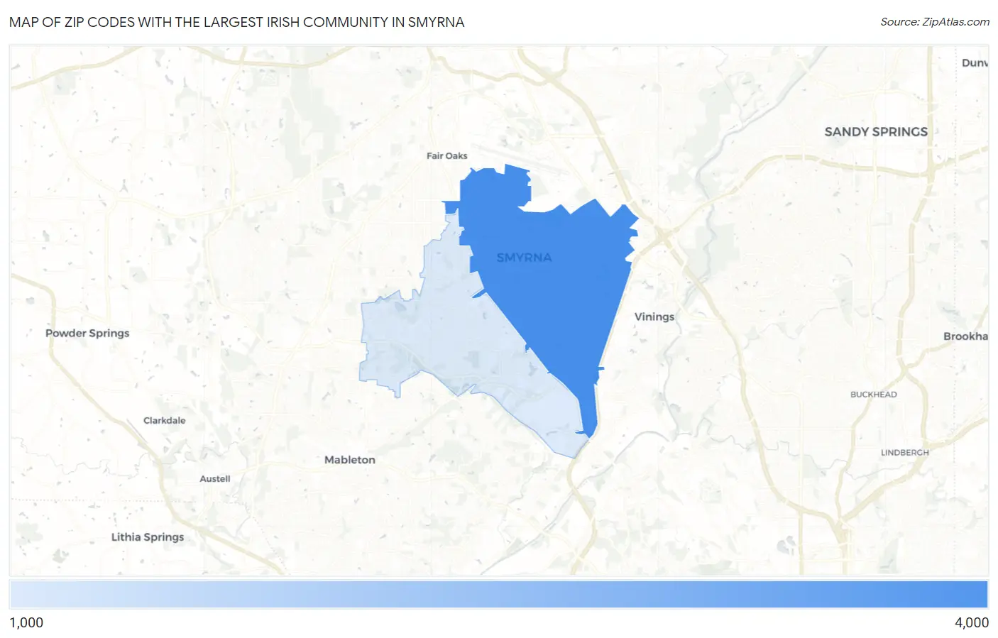 Zip Codes with the Largest Irish Community in Smyrna Map