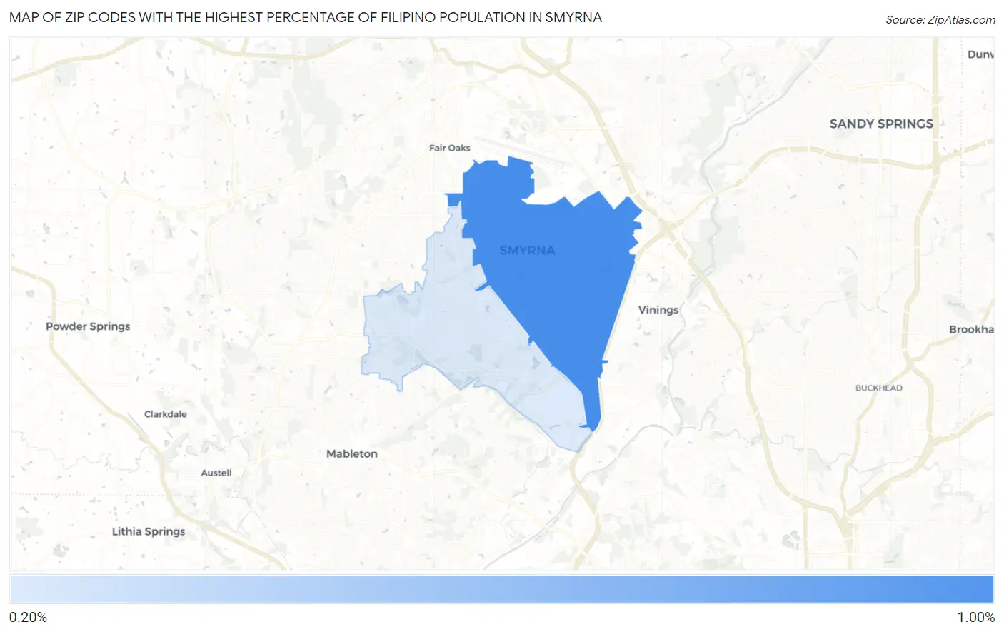 Zip Codes with the Highest Percentage of Filipino Population in Smyrna Map