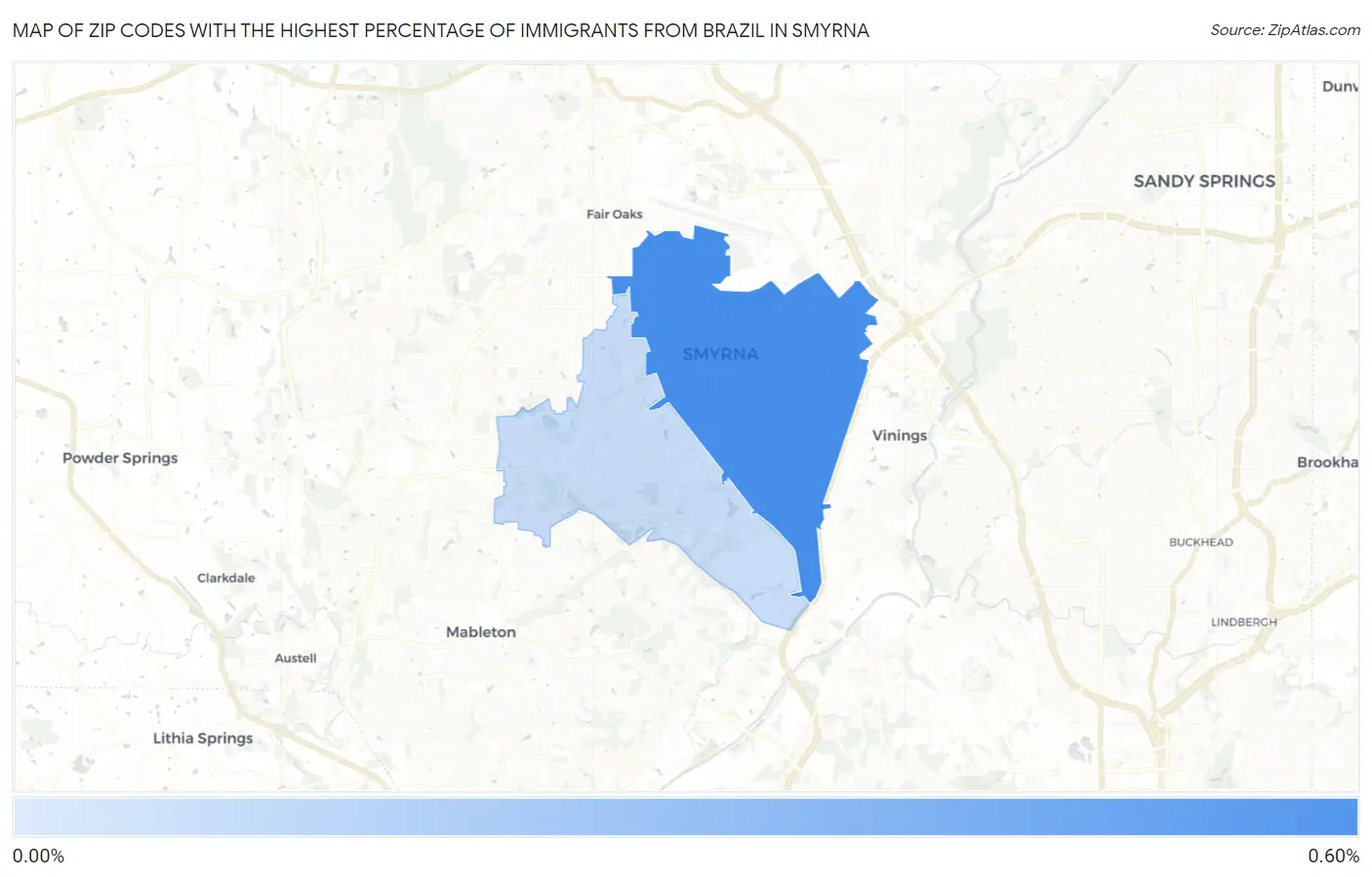 Zip Codes with the Highest Percentage of Immigrants from Brazil in Smyrna Map