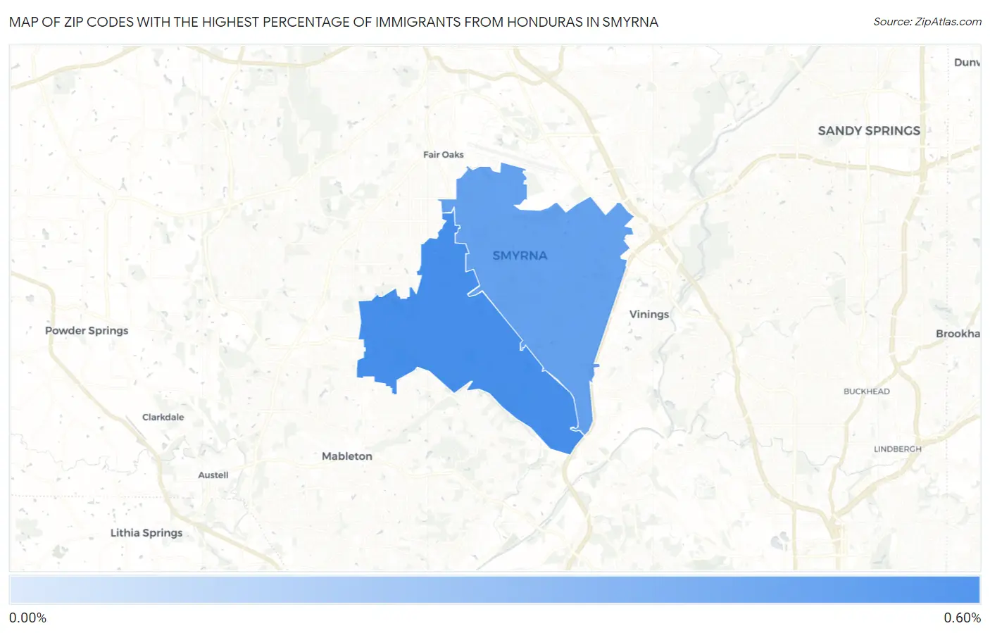 Zip Codes with the Highest Percentage of Immigrants from Honduras in Smyrna Map