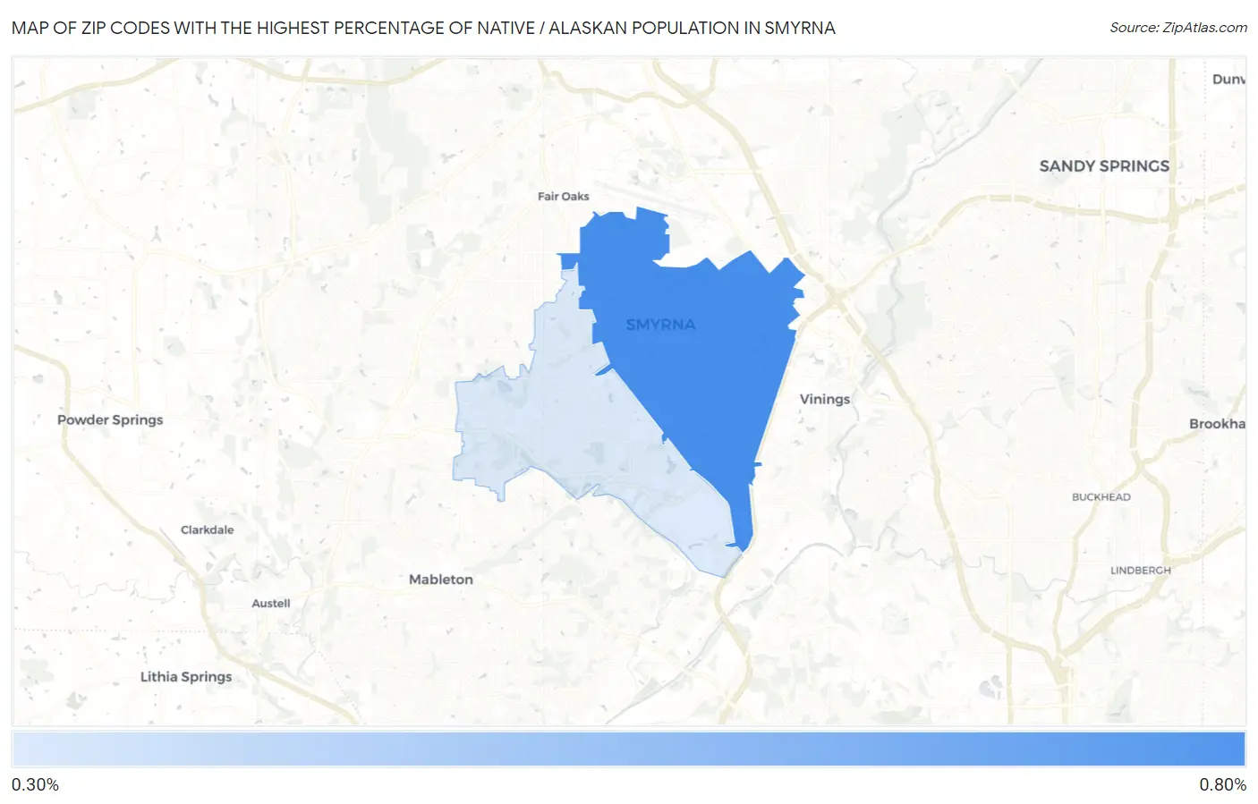 Zip Codes with the Highest Percentage of Native / Alaskan Population in Smyrna Map