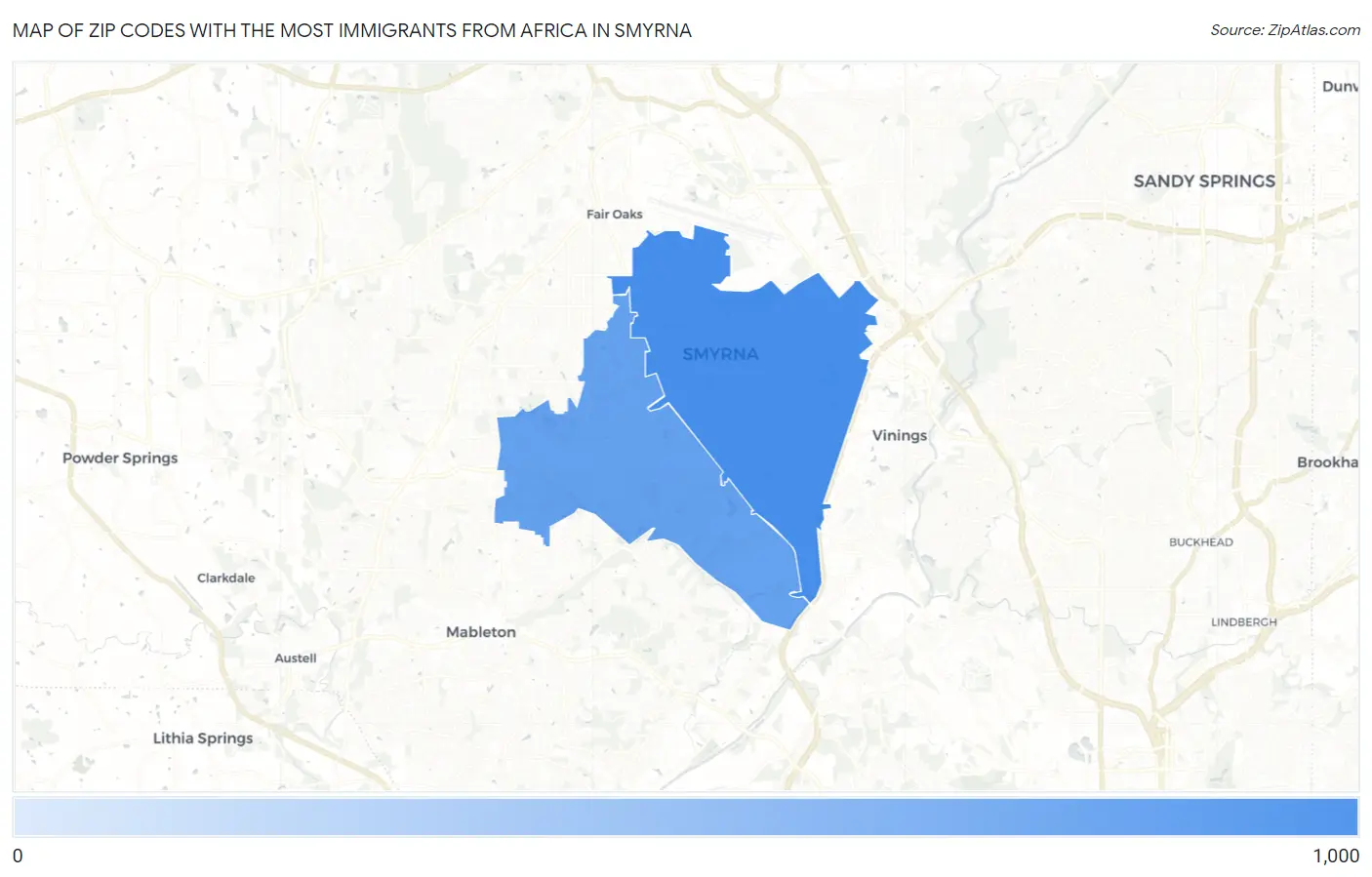 Zip Codes with the Most Immigrants from Africa in Smyrna Map