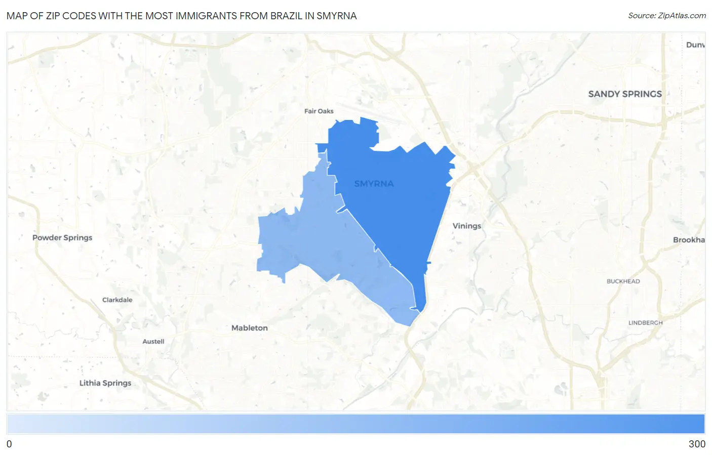 Zip Codes with the Most Immigrants from Brazil in Smyrna Map