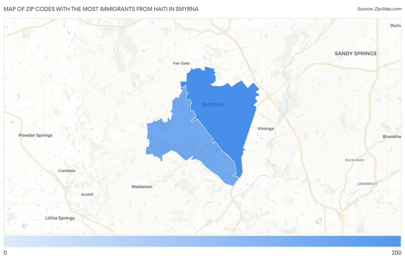 Zip Codes with the Most Immigrants from Haiti in Smyrna Map