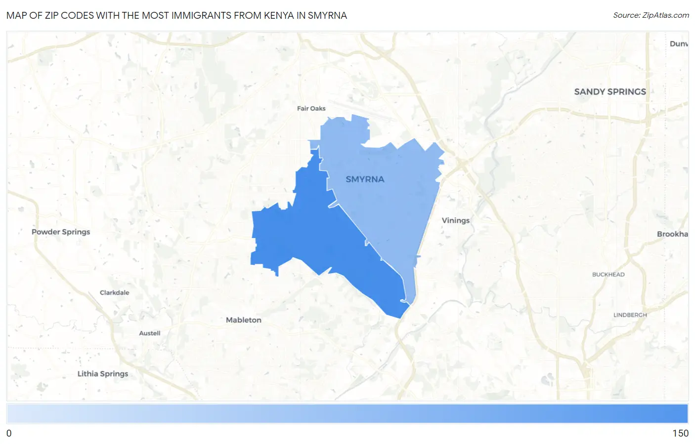 Zip Codes with the Most Immigrants from Kenya in Smyrna Map