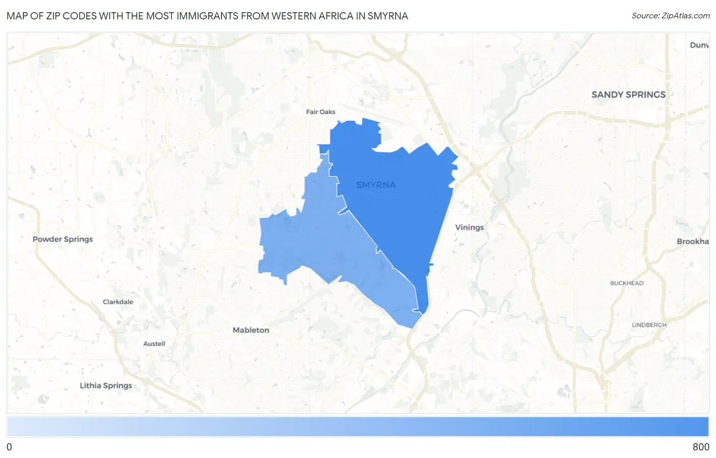 Zip Codes with the Most Immigrants from Western Africa in Smyrna Map