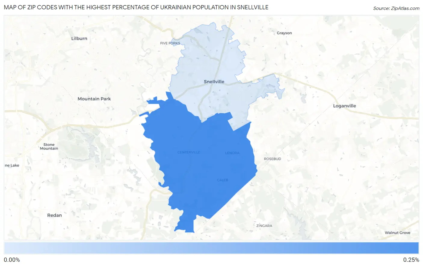 Zip Codes with the Highest Percentage of Ukrainian Population in Snellville Map