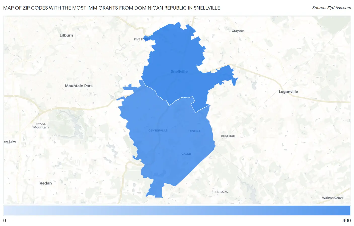 Zip Codes with the Most Immigrants from Dominican Republic in Snellville Map