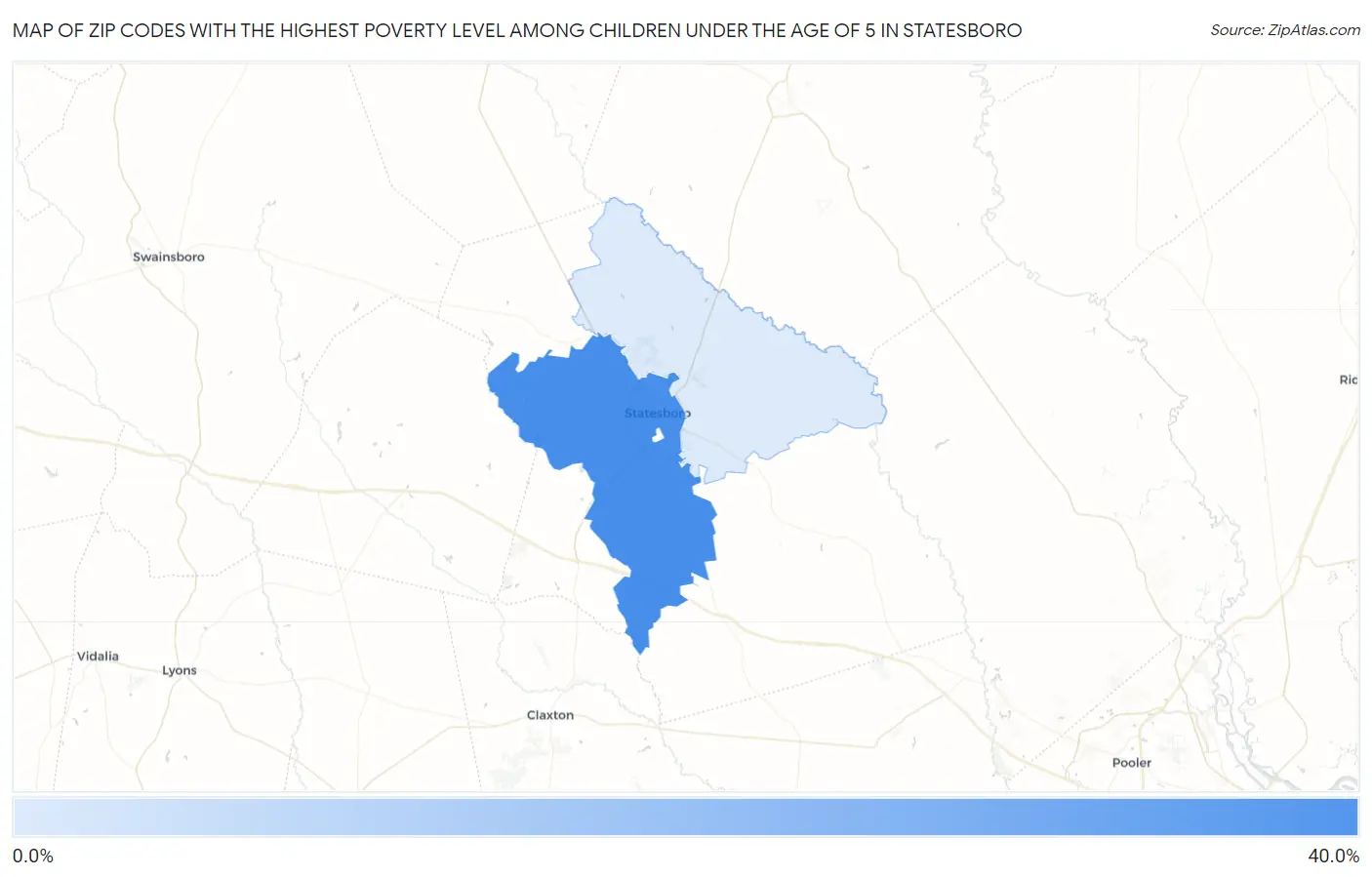 Zip Codes with the Highest Poverty Level Among Children Under the Age of 5 in Statesboro Map