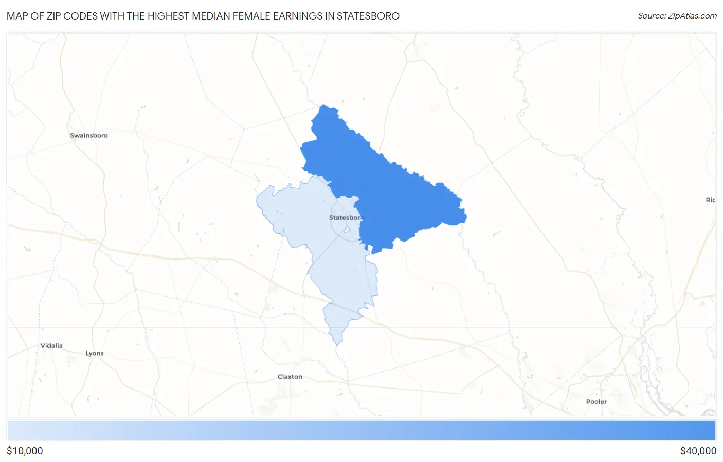 Zip Codes with the Highest Median Female Earnings in Statesboro Map