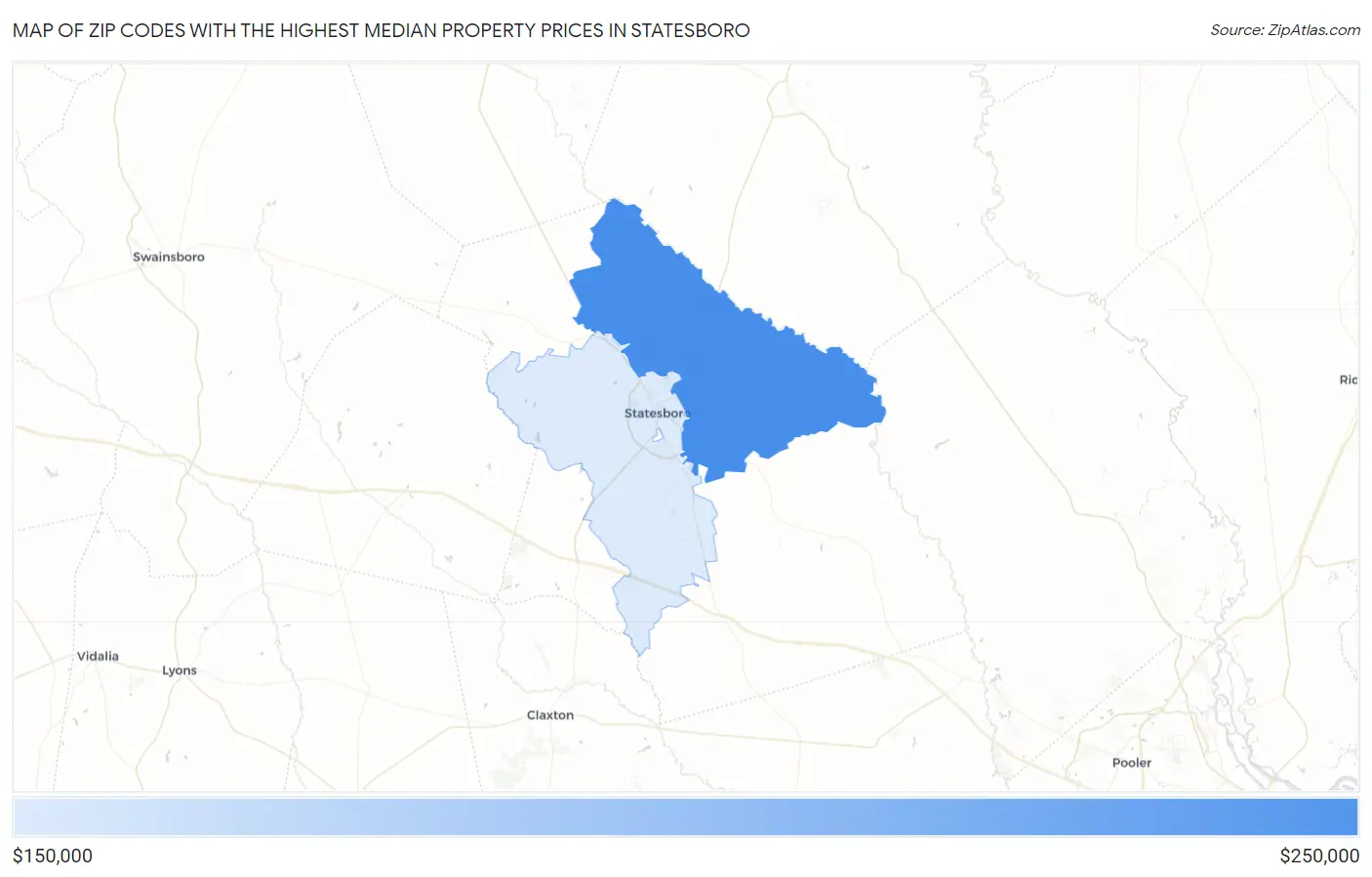 Zip Codes with the Highest Median Property Prices in Statesboro Map