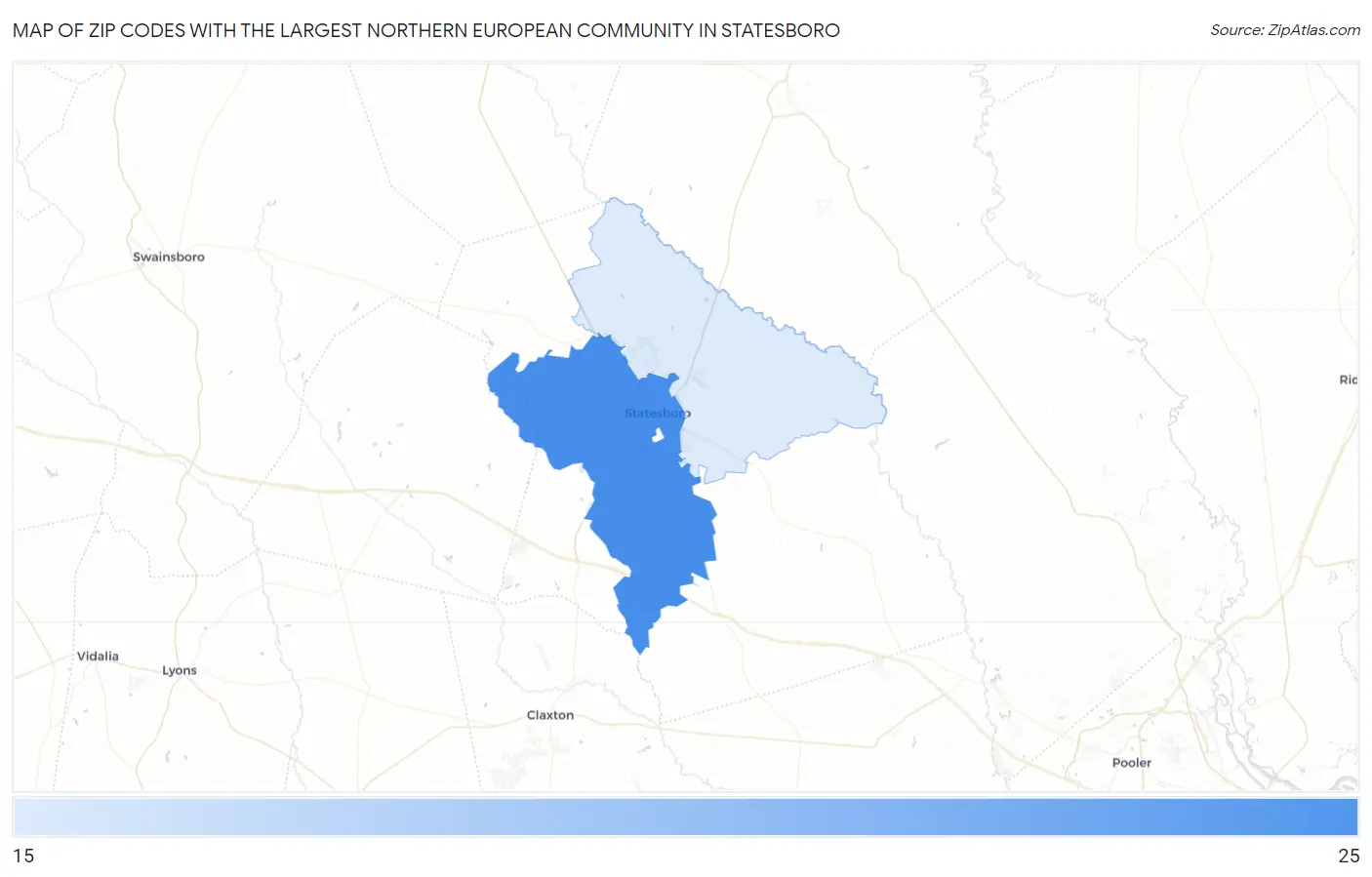 Zip Codes with the Largest Northern European Community in Statesboro Map
