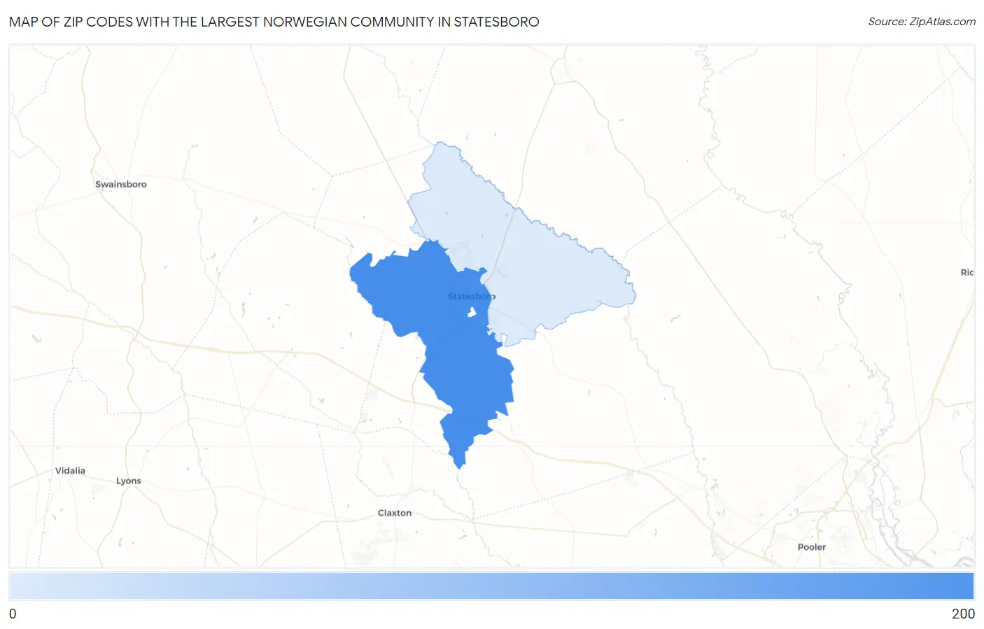Zip Codes with the Largest Norwegian Community in Statesboro Map