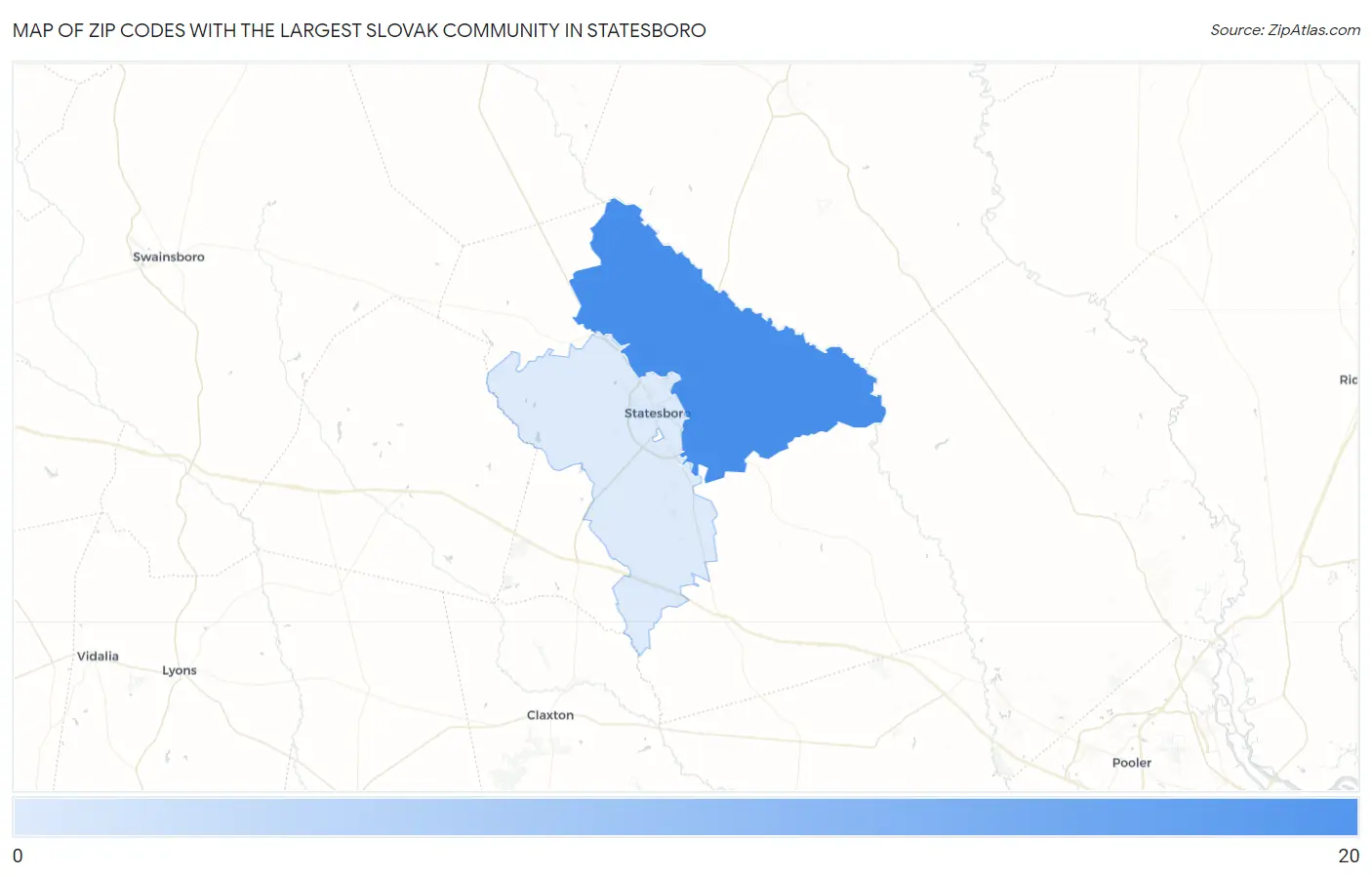 Zip Codes with the Largest Slovak Community in Statesboro Map