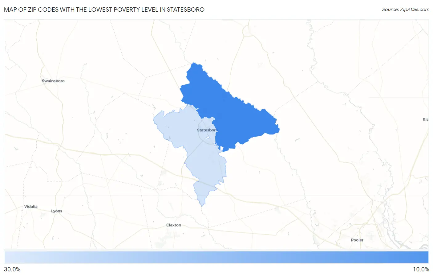 Zip Codes with the Lowest Poverty Level in Statesboro Map