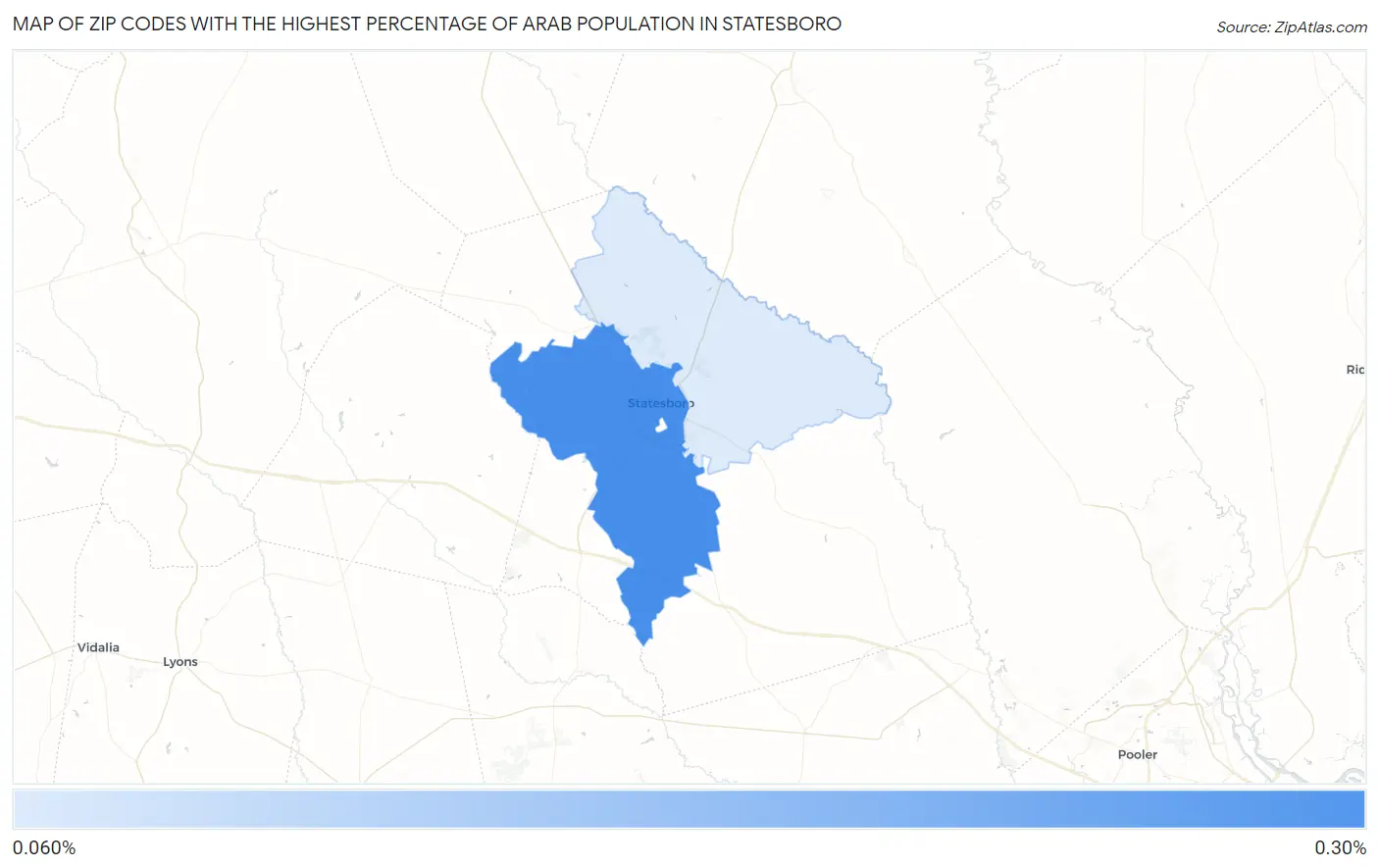 Zip Codes with the Highest Percentage of Arab Population in Statesboro Map