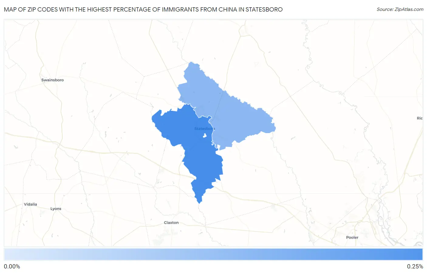 Zip Codes with the Highest Percentage of Immigrants from China in Statesboro Map