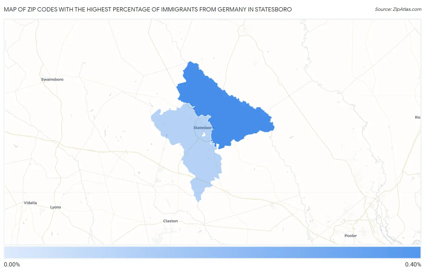 Zip Codes with the Highest Percentage of Immigrants from Germany in Statesboro Map