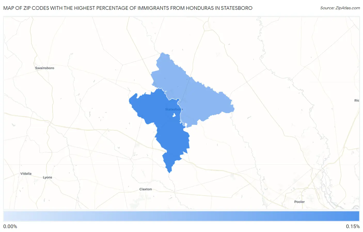 Zip Codes with the Highest Percentage of Immigrants from Honduras in Statesboro Map