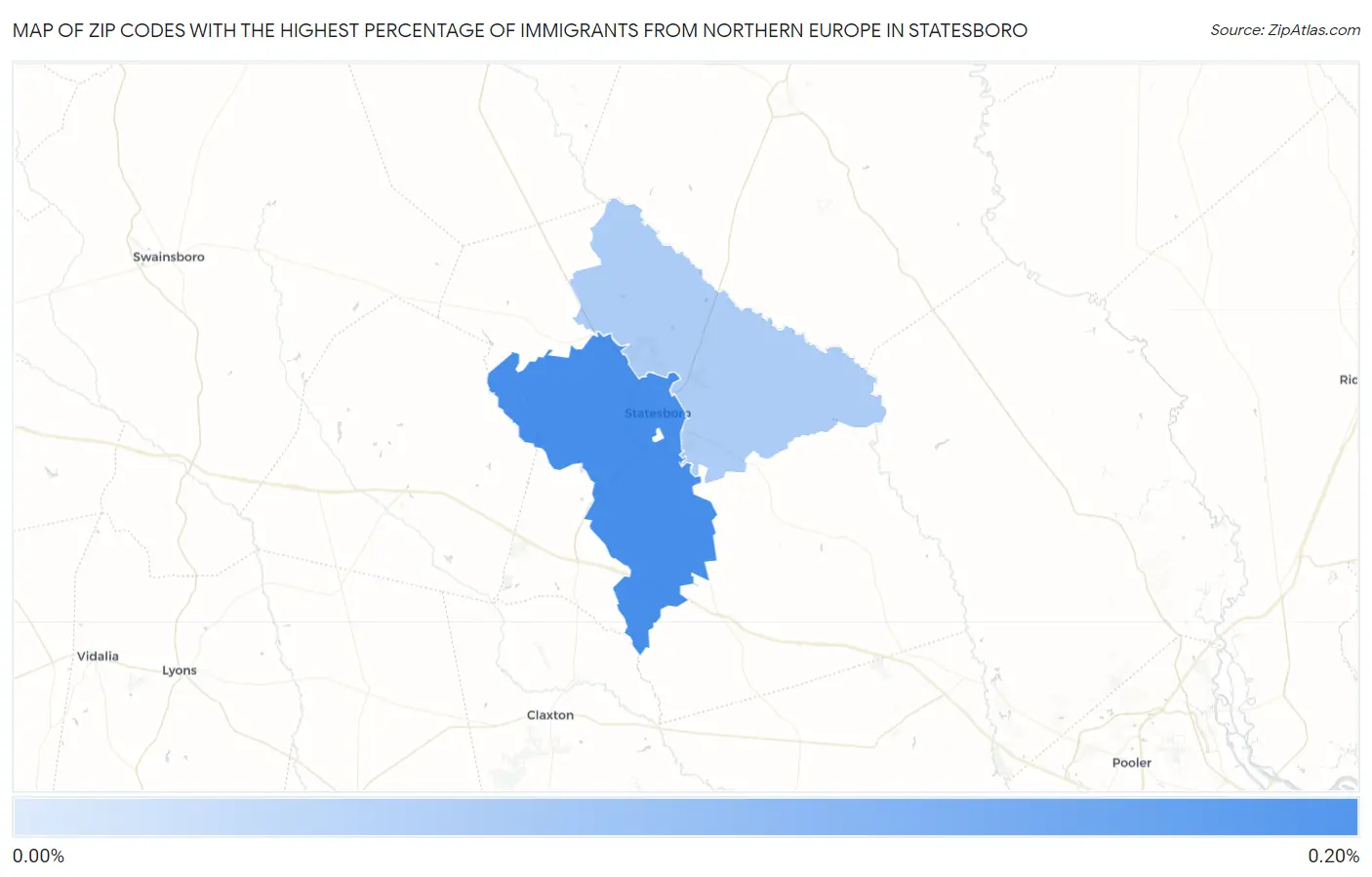 Zip Codes with the Highest Percentage of Immigrants from Northern Europe in Statesboro Map