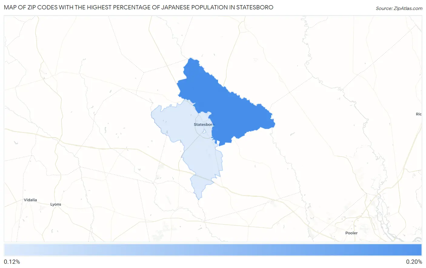 Zip Codes with the Highest Percentage of Japanese Population in Statesboro Map