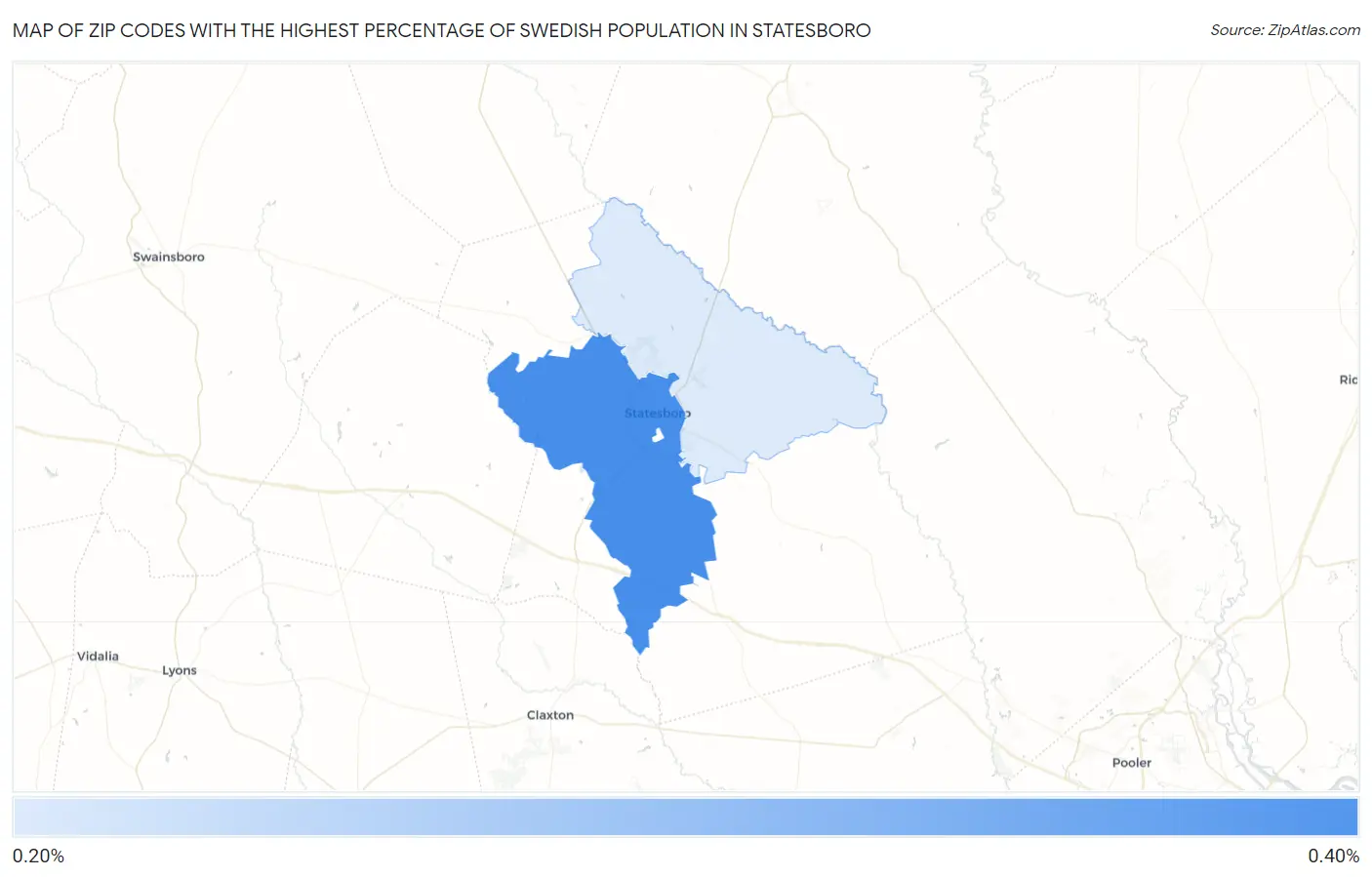 Zip Codes with the Highest Percentage of Swedish Population in Statesboro Map