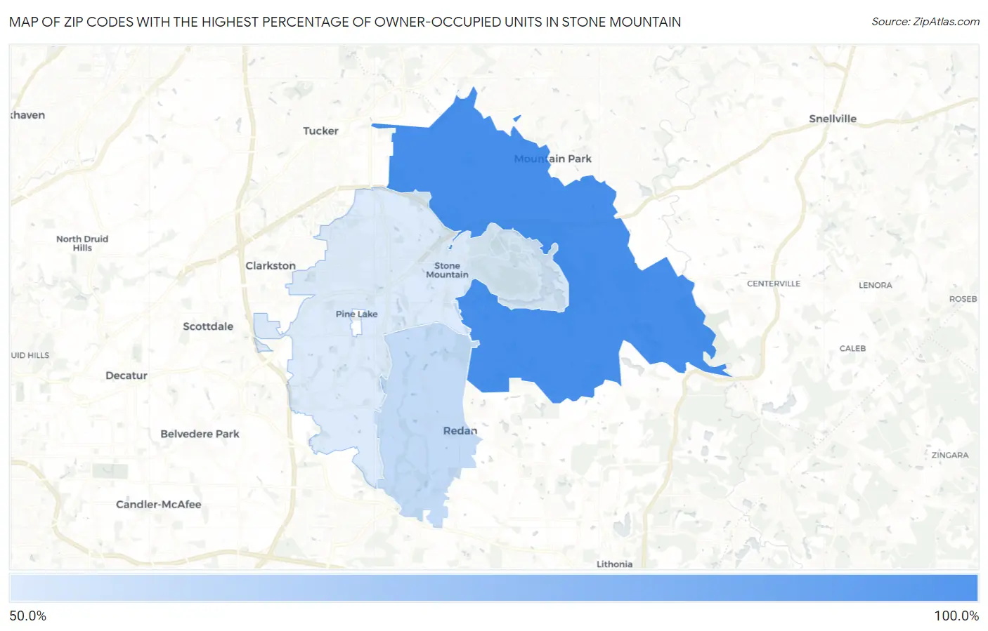Zip Codes with the Highest Percentage of Owner-Occupied Units in Stone Mountain Map