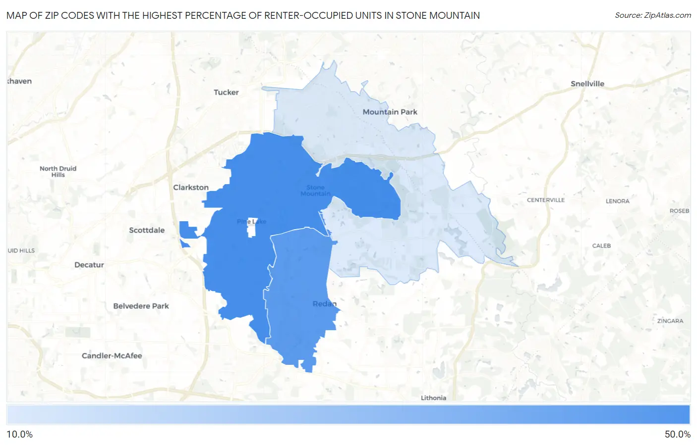Zip Codes with the Highest Percentage of Renter-Occupied Units in Stone Mountain Map