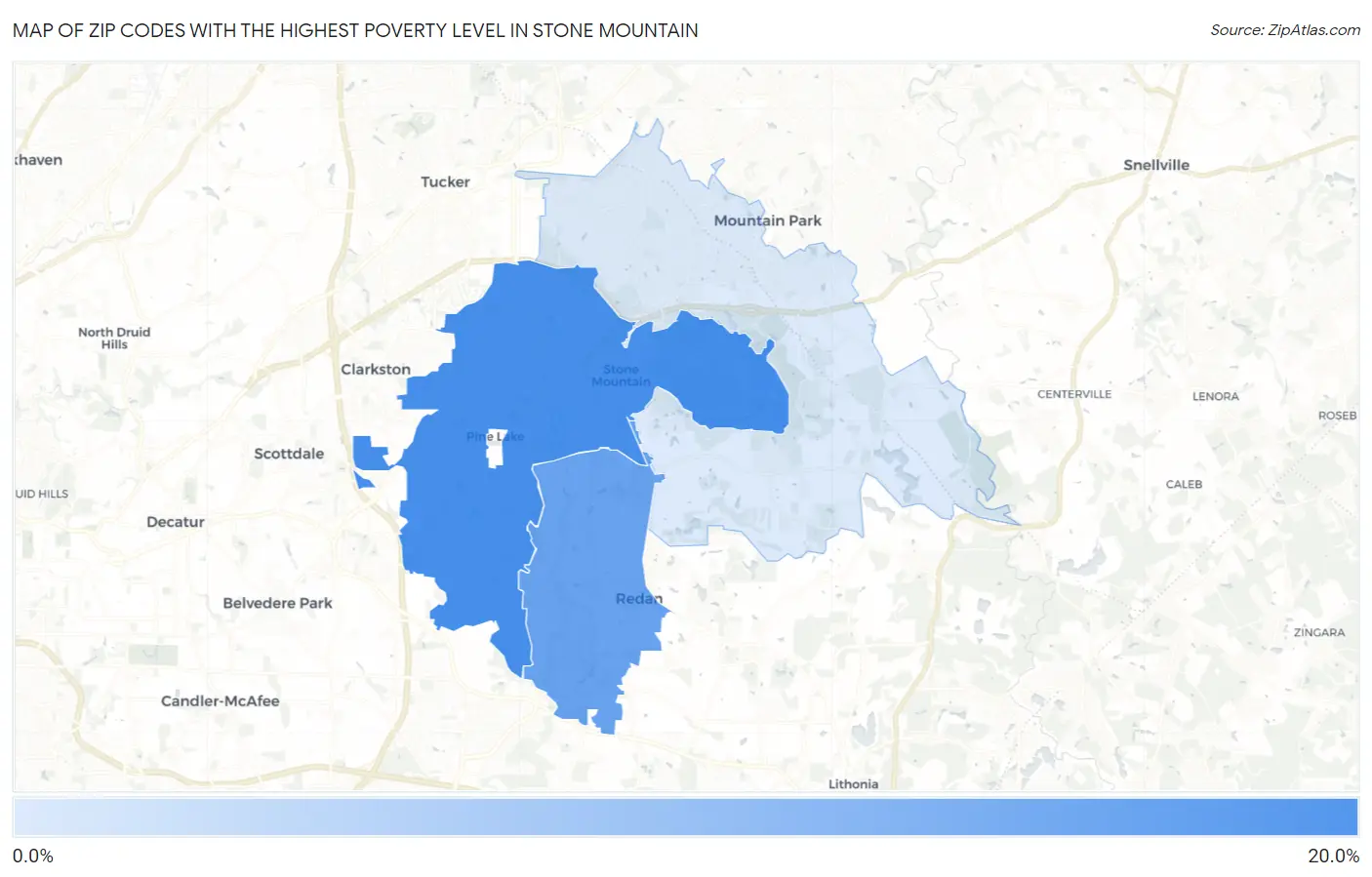 Zip Codes with the Highest Poverty Level in Stone Mountain Map