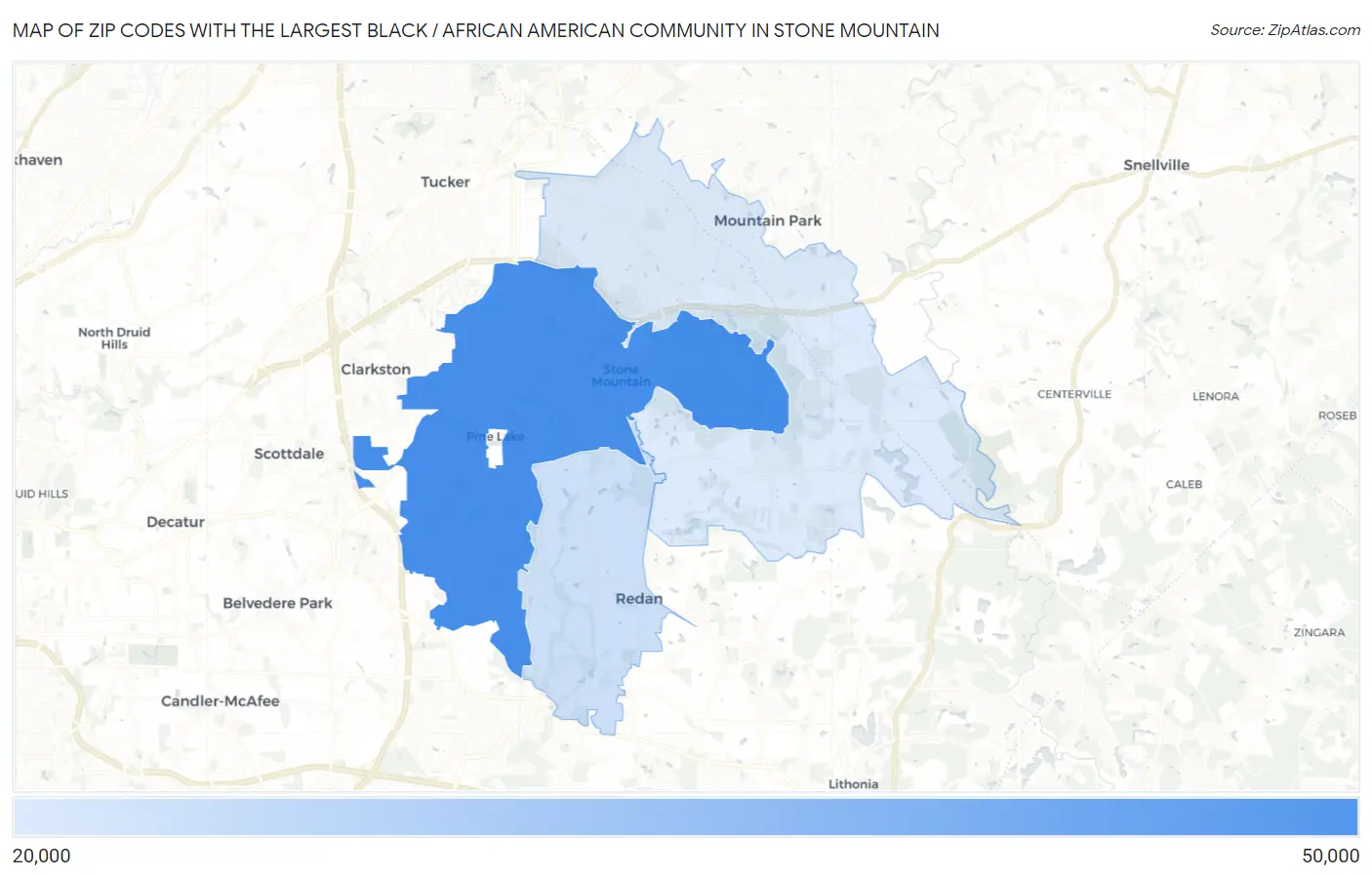 Zip Codes with the Largest Black / African American Community in Stone Mountain Map