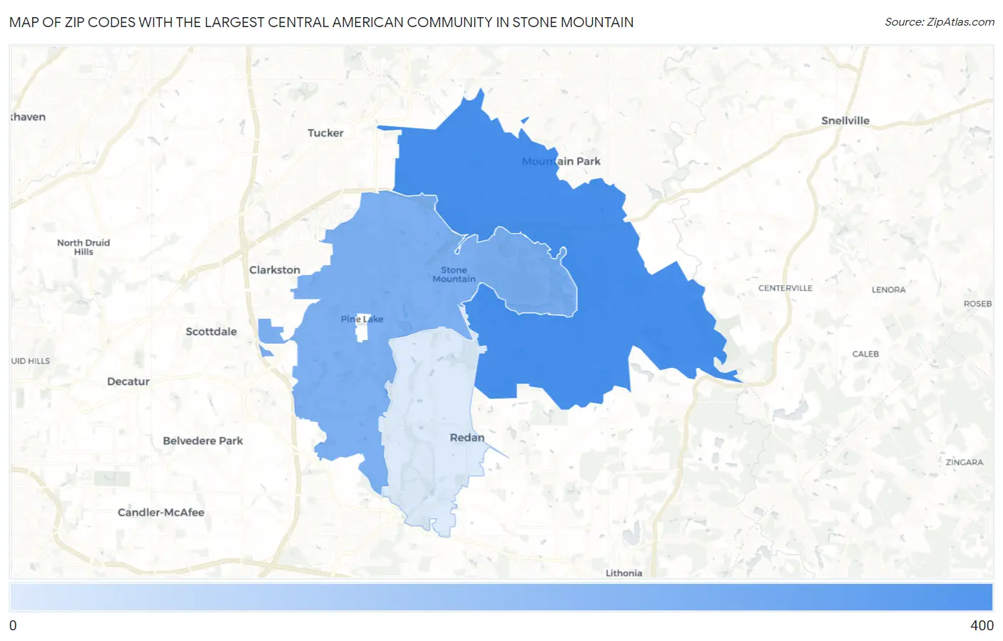 Zip Codes with the Largest Central American Community in Stone Mountain Map