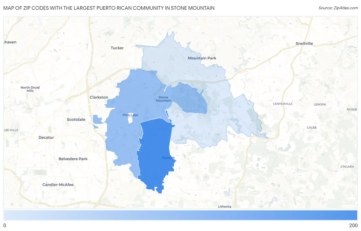 Zip Codes with the Largest Puerto Rican Community in Stone Mountain Map