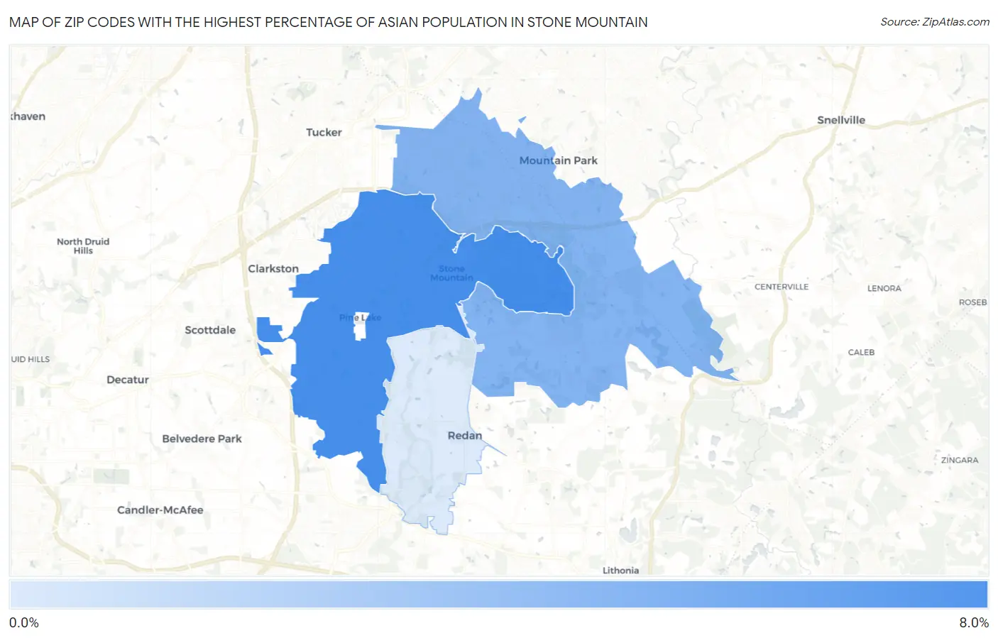 Zip Codes with the Highest Percentage of Asian Population in Stone Mountain Map
