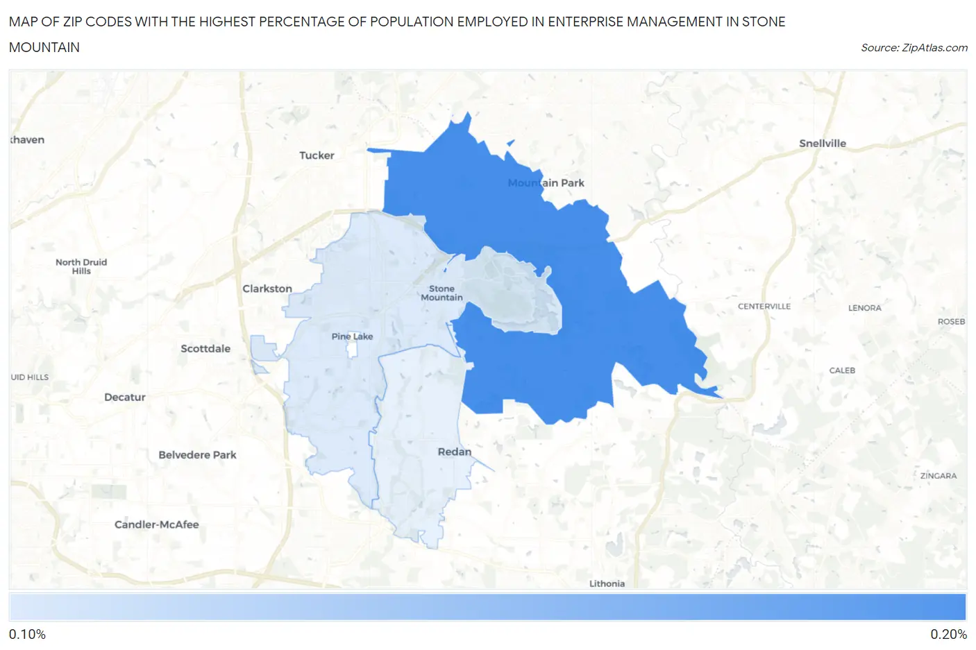 Zip Codes with the Highest Percentage of Population Employed in Enterprise Management in Stone Mountain Map