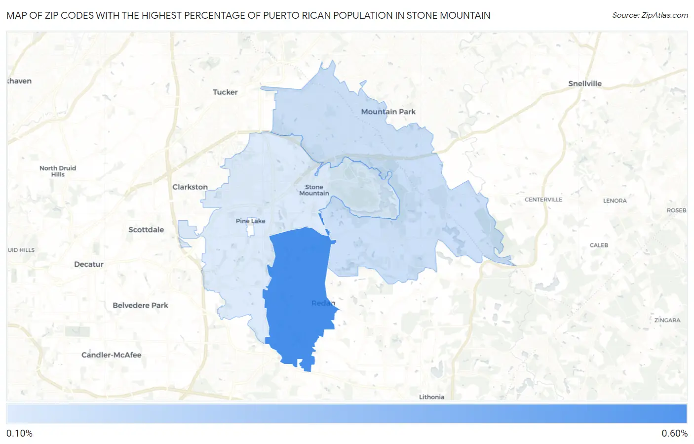Zip Codes with the Highest Percentage of Puerto Rican Population in Stone Mountain Map