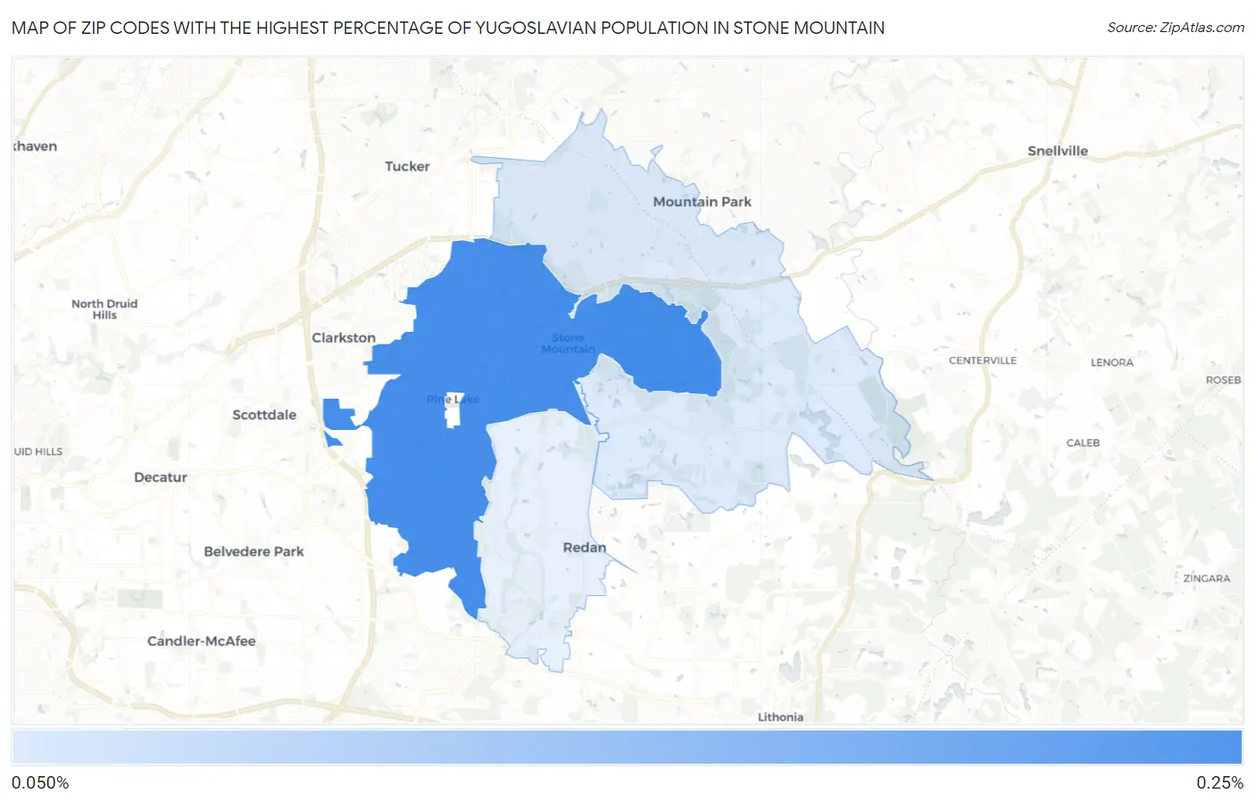 Zip Codes with the Highest Percentage of Yugoslavian Population in Stone Mountain Map