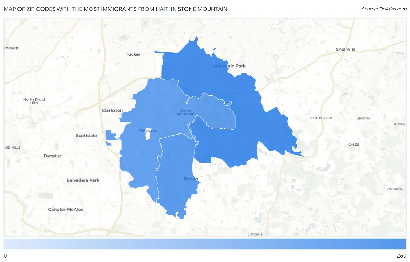 Zip Codes with the Most Immigrants from Haiti in Stone Mountain Map