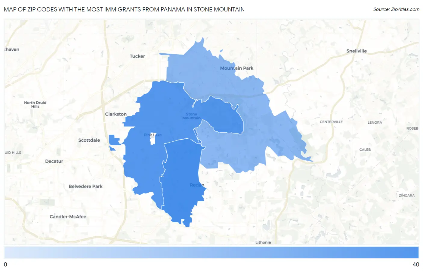 Zip Codes with the Most Immigrants from Panama in Stone Mountain Map