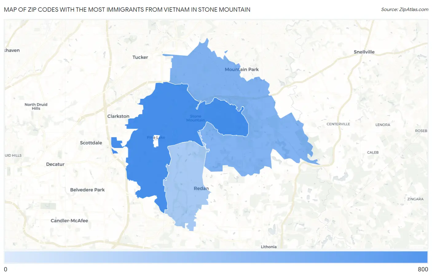 Zip Codes with the Most Immigrants from Vietnam in Stone Mountain Map