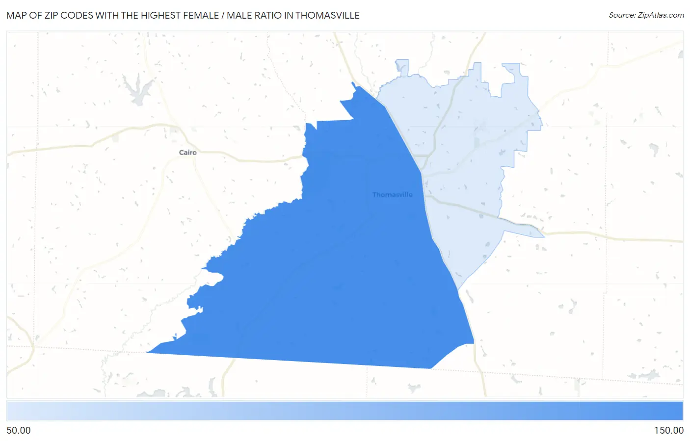 Zip Codes with the Highest Female / Male Ratio in Thomasville Map