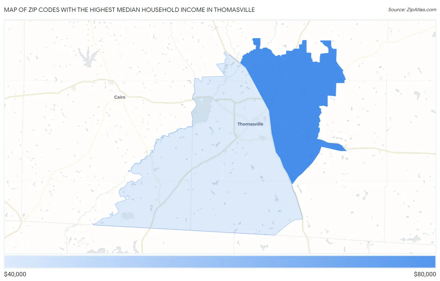 Zip Codes with the Highest Median Household Income in Thomasville Map