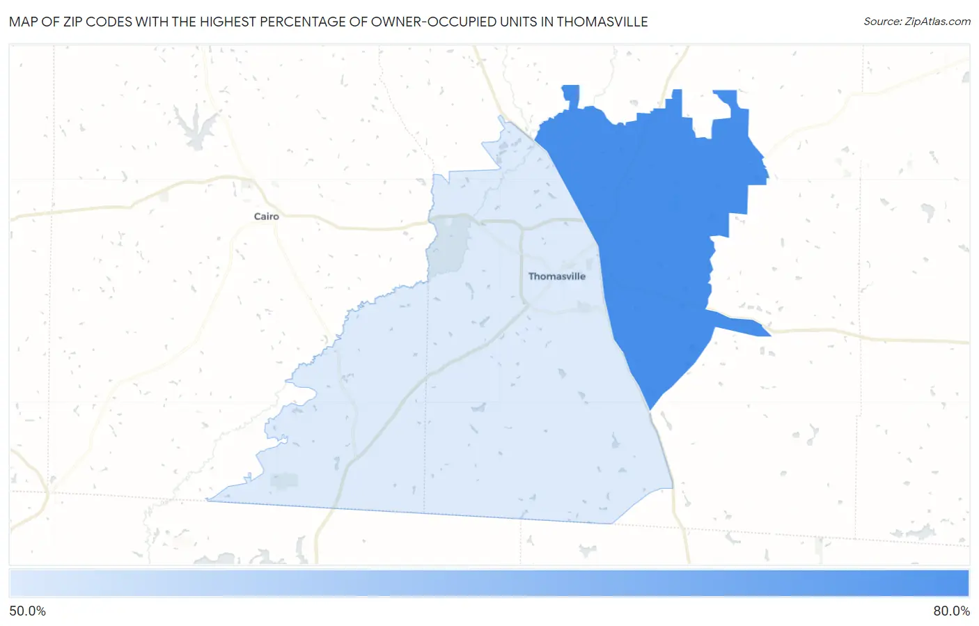Zip Codes with the Highest Percentage of Owner-Occupied Units in Thomasville Map