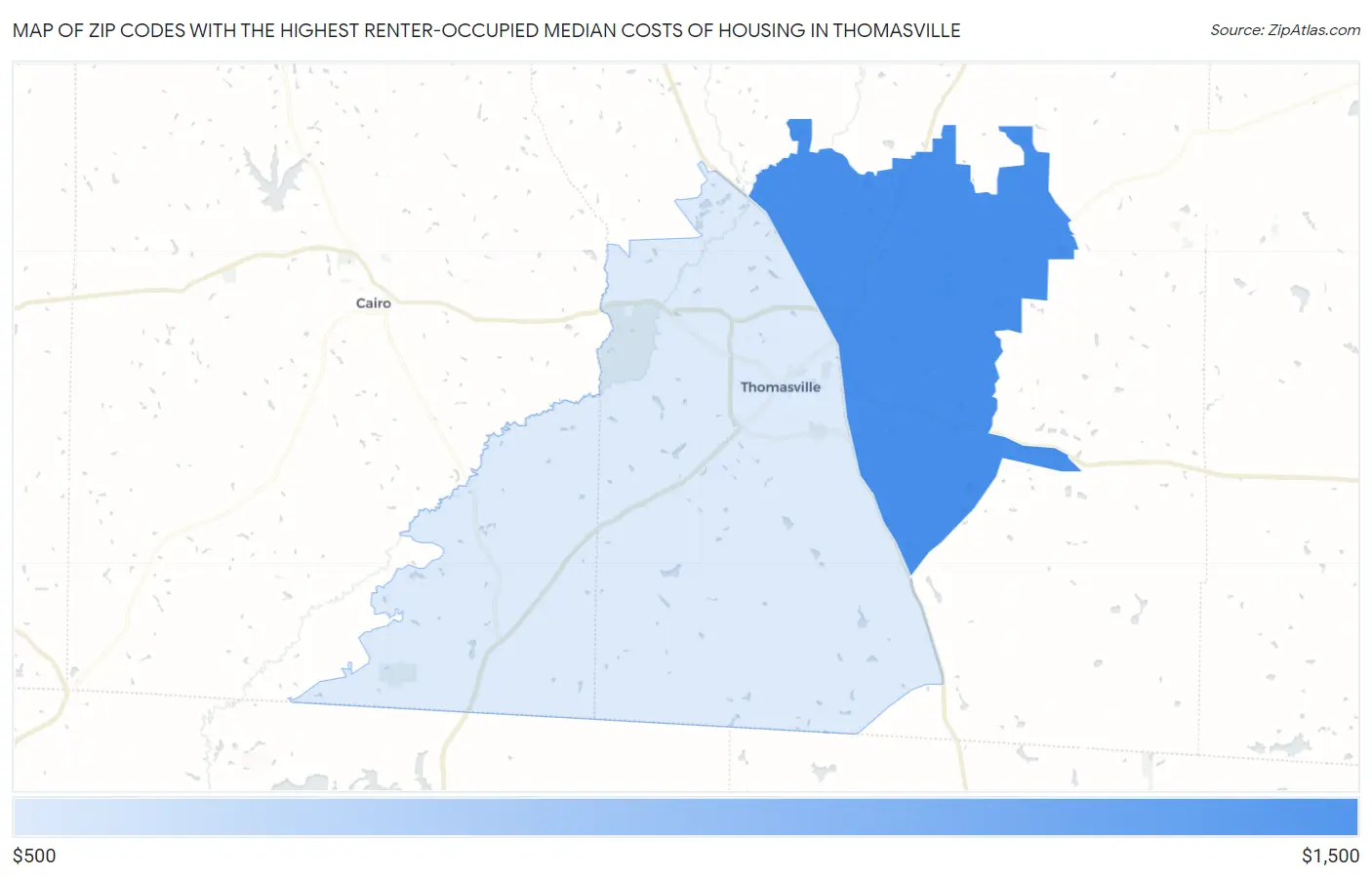 Zip Codes with the Highest Renter-Occupied Median Costs of Housing in Thomasville Map