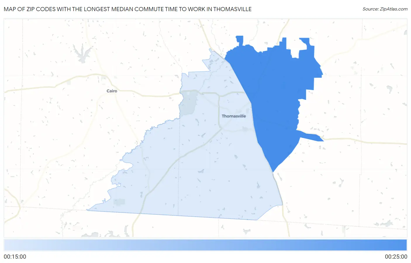 Zip Codes with the Longest Median Commute Time to Work in Thomasville Map
