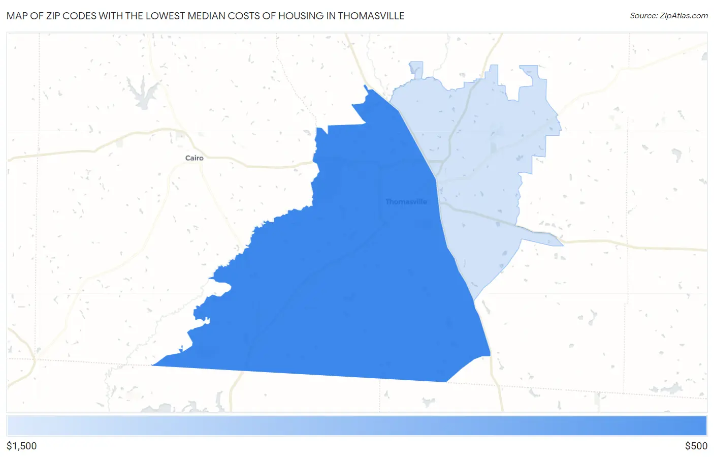 Zip Codes with the Lowest Median Costs of Housing in Thomasville Map
