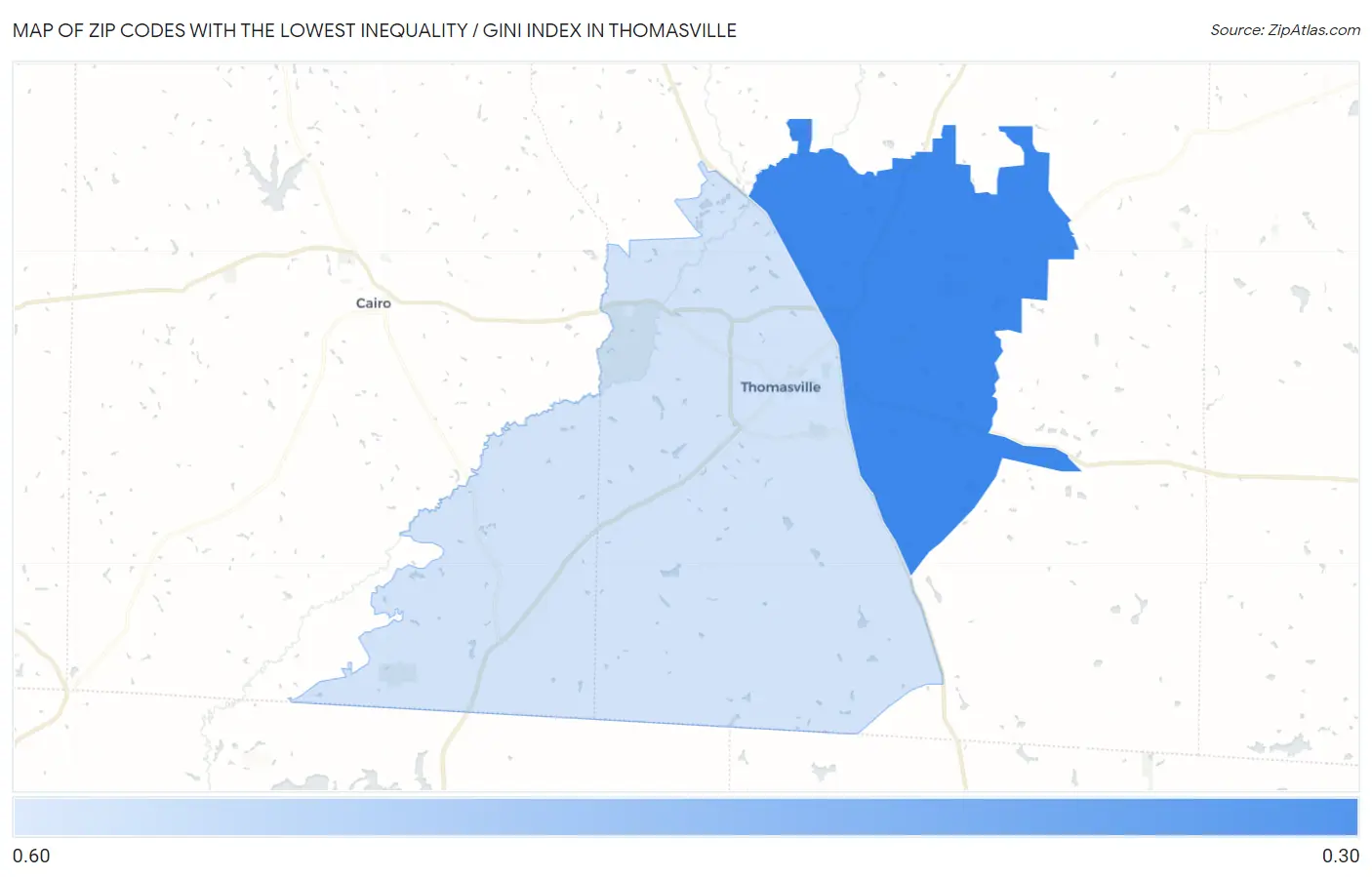 Zip Codes with the Lowest Inequality / Gini Index in Thomasville Map