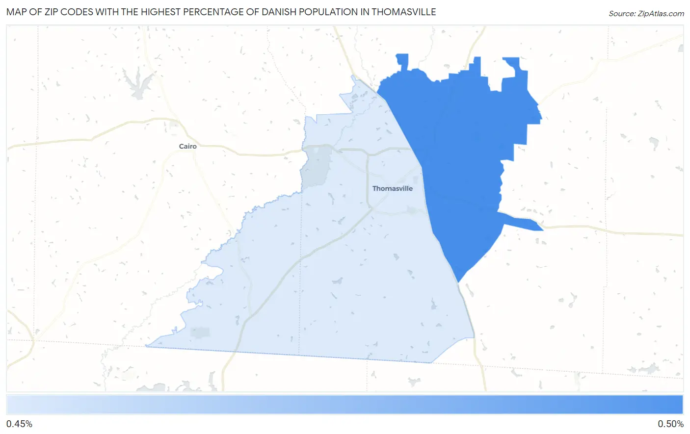 Zip Codes with the Highest Percentage of Danish Population in Thomasville Map