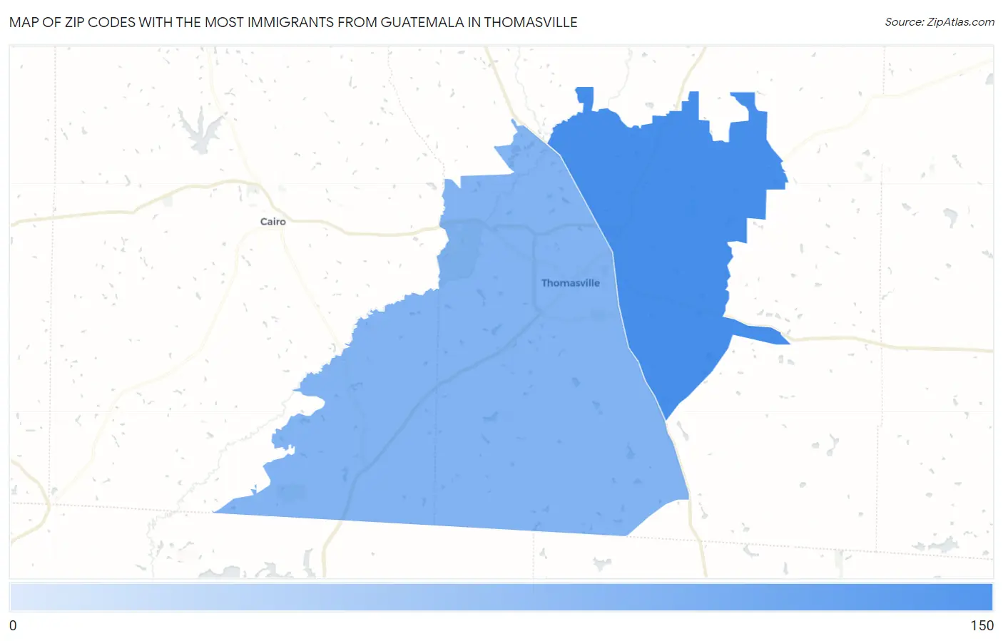 Zip Codes with the Most Immigrants from Guatemala in Thomasville Map