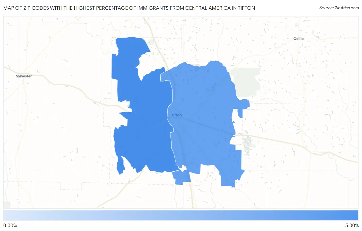 Zip Codes with the Highest Percentage of Immigrants from Central America in Tifton Map